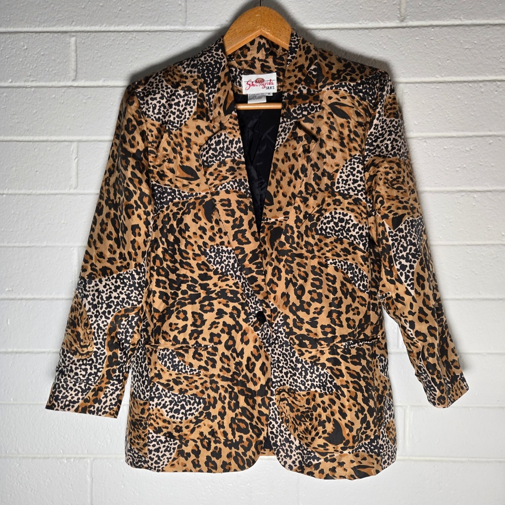 Shangri-La Silk Leopard Print Blazer Medium 100% Silk Mobwife Indie Sleaze Boho